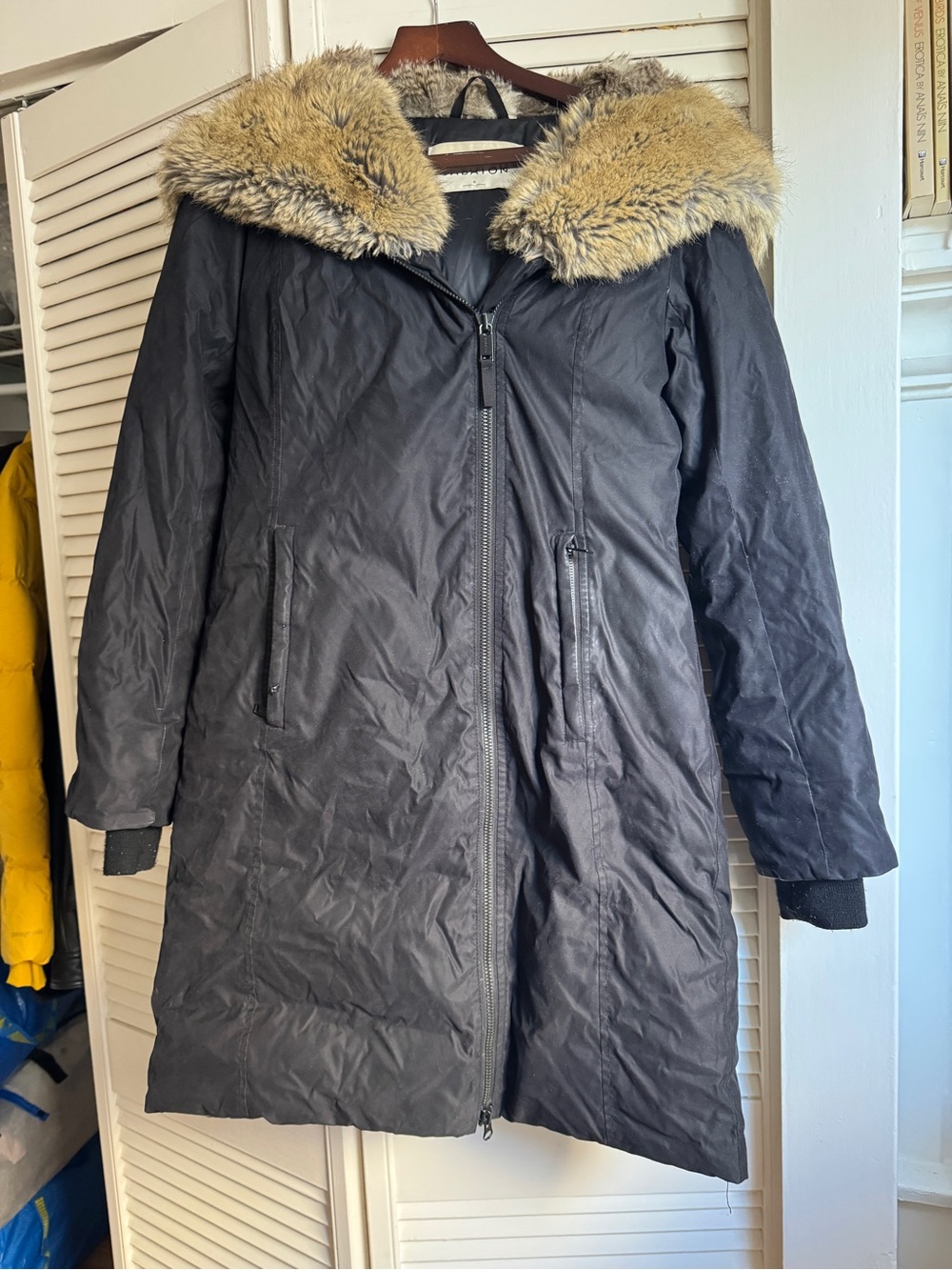 Womens Gilligan Black Parka Coat with Faux Fur Hood
